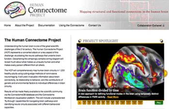 screenshot of the WU/Minn Project's Human Connectome Project webpage